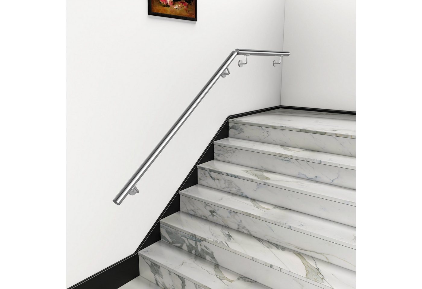 AICA Handlauf Handlauf Edelstahl, Treppengeländer, Wandhandlauf, Innen und Außen, 80 cm Gesamtlänge, (Packung), 304 Edelstahl Rostbeständigkeit – Bild 3 von 5