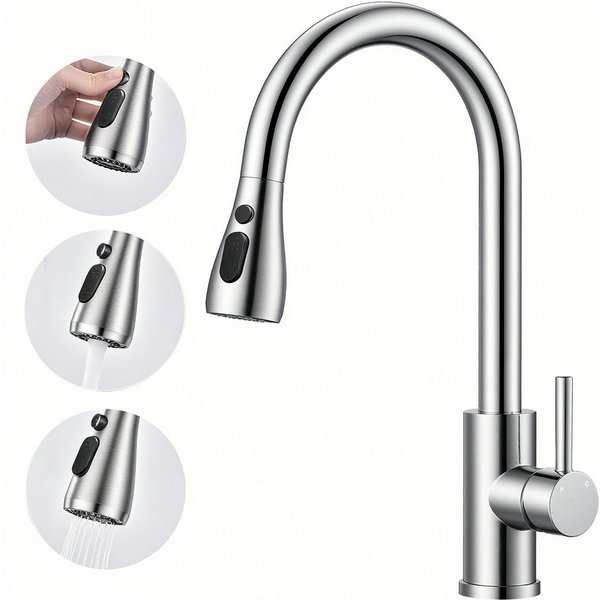 AICA Küchenarmatur Wasserhahn Küche,Spültischarmatur Ausziehbar,Armatur Küche 360° Hochdruck-Einhebelarmatur aus Edelstahl, schwenkbar mit Brause