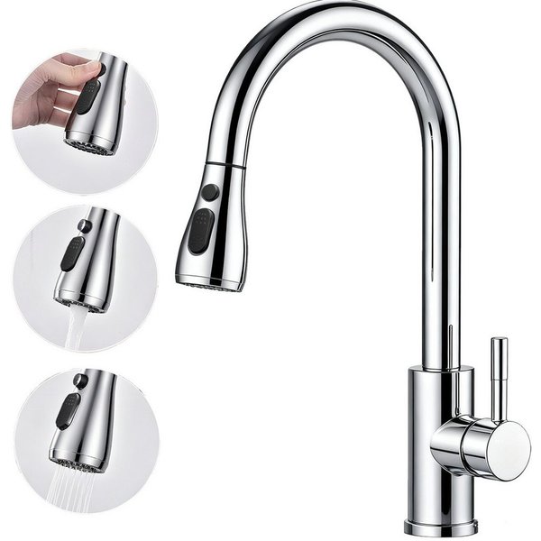 AICA Küchenarmatur Wasserhahn Küche,Spültischarmatur Ausziehbar,Armatur Küche 360° Hochdruck-Einhebelarmatur aus Edelstahl, schwenkbar mit Brause