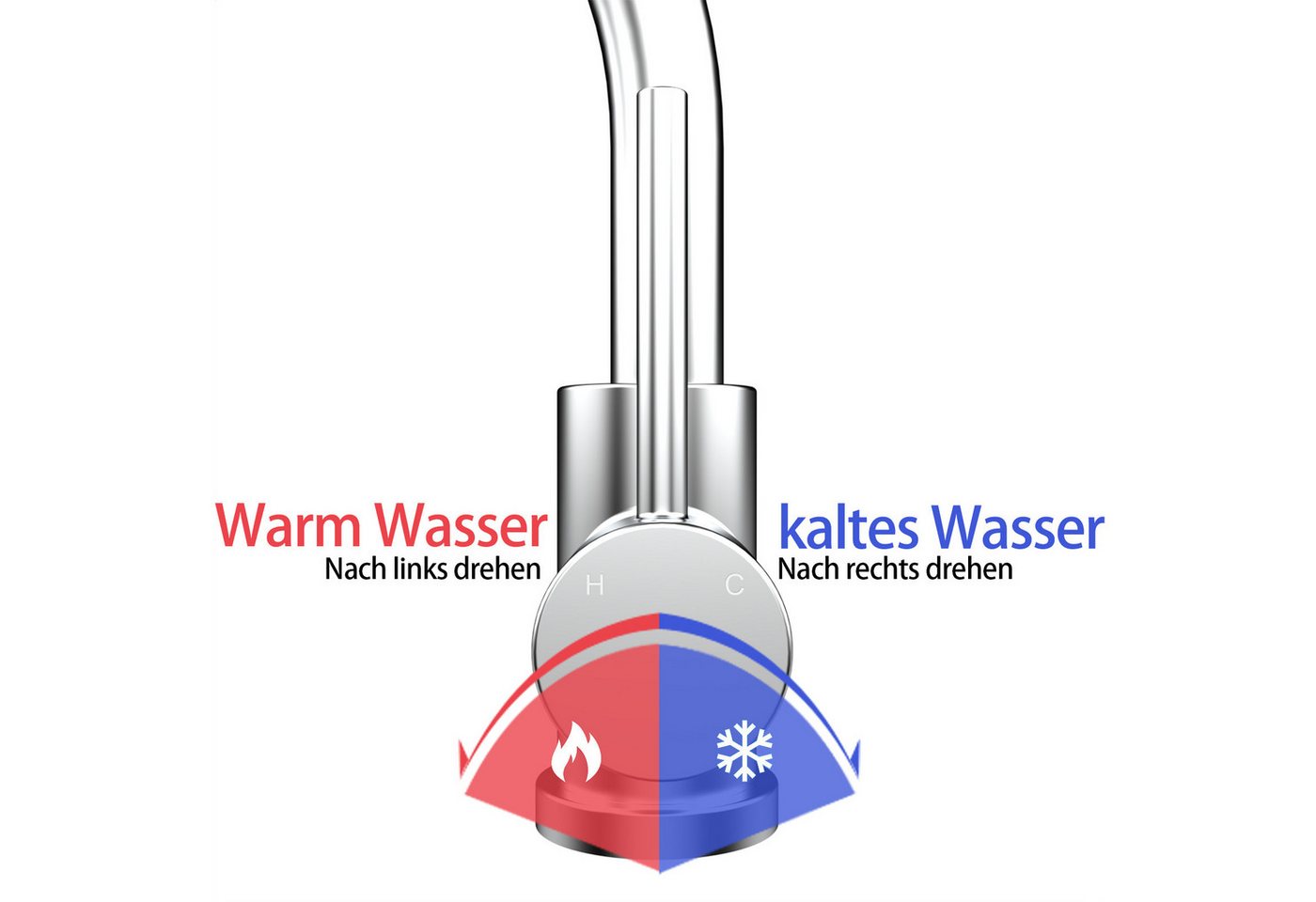 AICA Küchenarmatur Wasserhahn Küche,Spültischarmatur Ausziehbar,Armatur Küche 360° Hochdruck-Einhebelarmatur aus Edelstahl, schwenkbar mit Brause – Bild 5 von 5