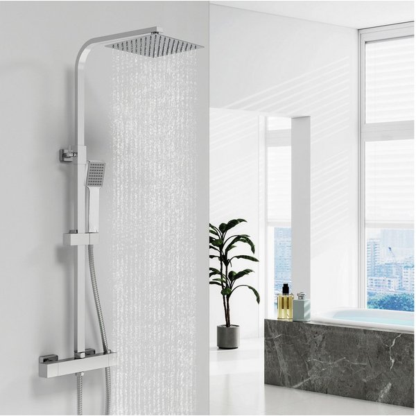 Aica Sanitär Duschsystem AICA 38°C Thermostat-Duschset mit Regendusche & Handbrause, Set, Brauseschlauch mit Verdrehschutz