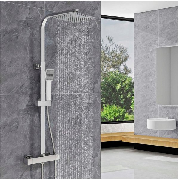 Aica Sanitär Duschsystem Thermostat Duscharmatur Regendusche Duschset mit Handbrause Massage, Set, Brauseschlauch mit Verdrehschutz