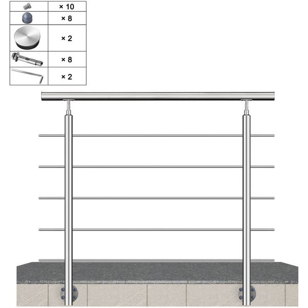 AICA Treppengeländer Geländer-Set aus Edelstahl 304 Seitenmontage Verlängerbar L 100-240 cm, 100 cm Länge, Packung, 5-tlg., V2A, höhen- und winkelverstellbar, w