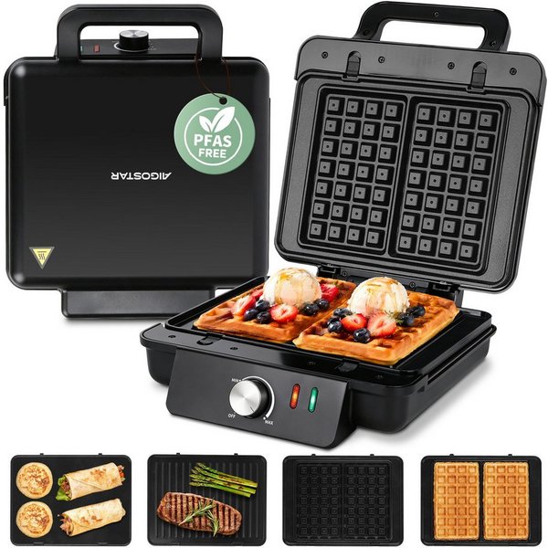 Aigostar 3-in-1-Kombi-Waffeleisen Waffeleisen, Kontaktgrill & Sandwichmaker, keram.Antihaftbeschichtung, 1500 W, einstellbare Temperatur, Multifunktionsgerät mi