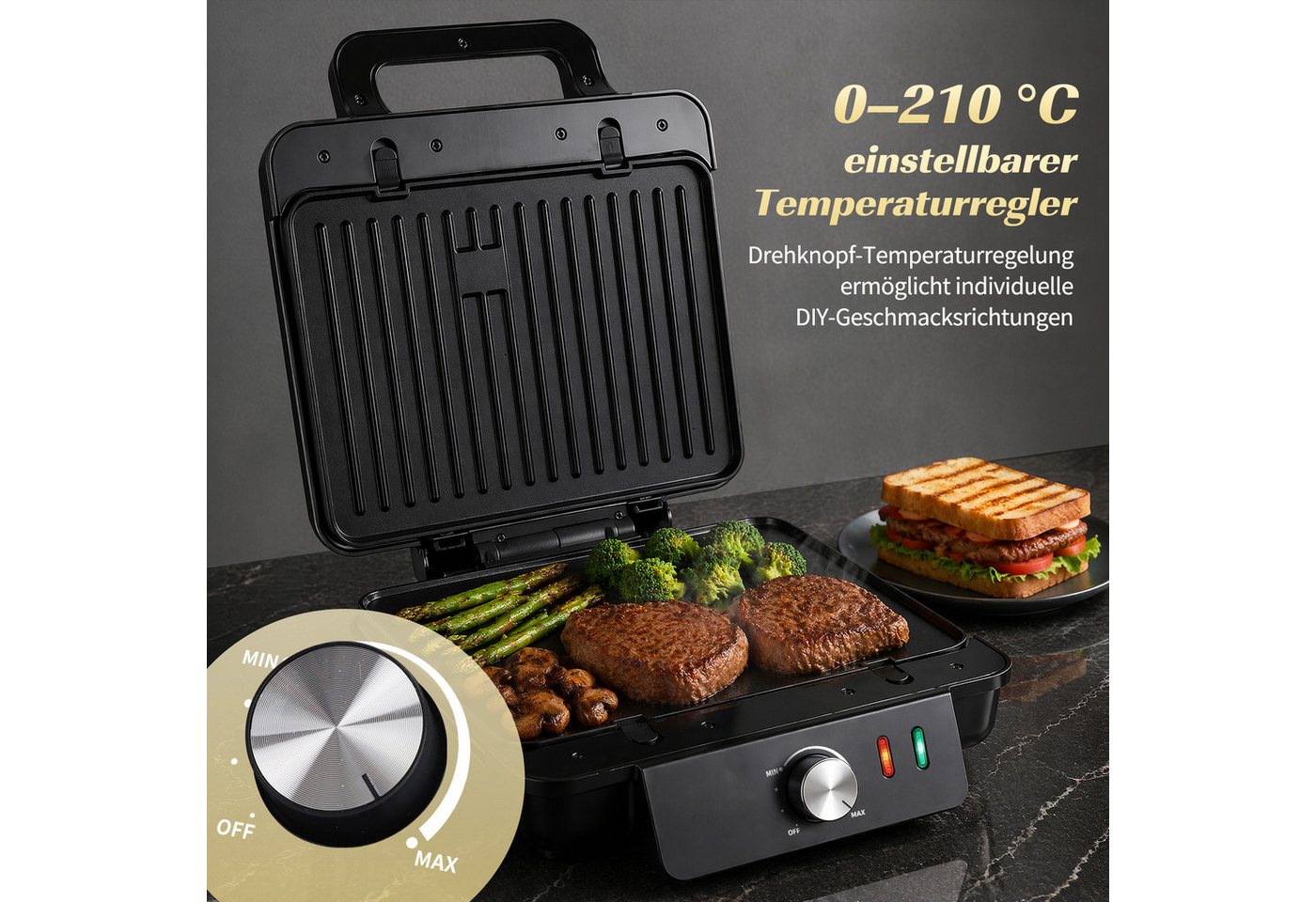 Aigostar 3-in-1-Kombi-Waffeleisen Waffeleisen, Kontaktgrill & Sandwichmaker, keram.Antihaftbeschichtung, 1500 W, einstellbare Temperatur, Multifunktionsgerät mi – Bild 5 von 5