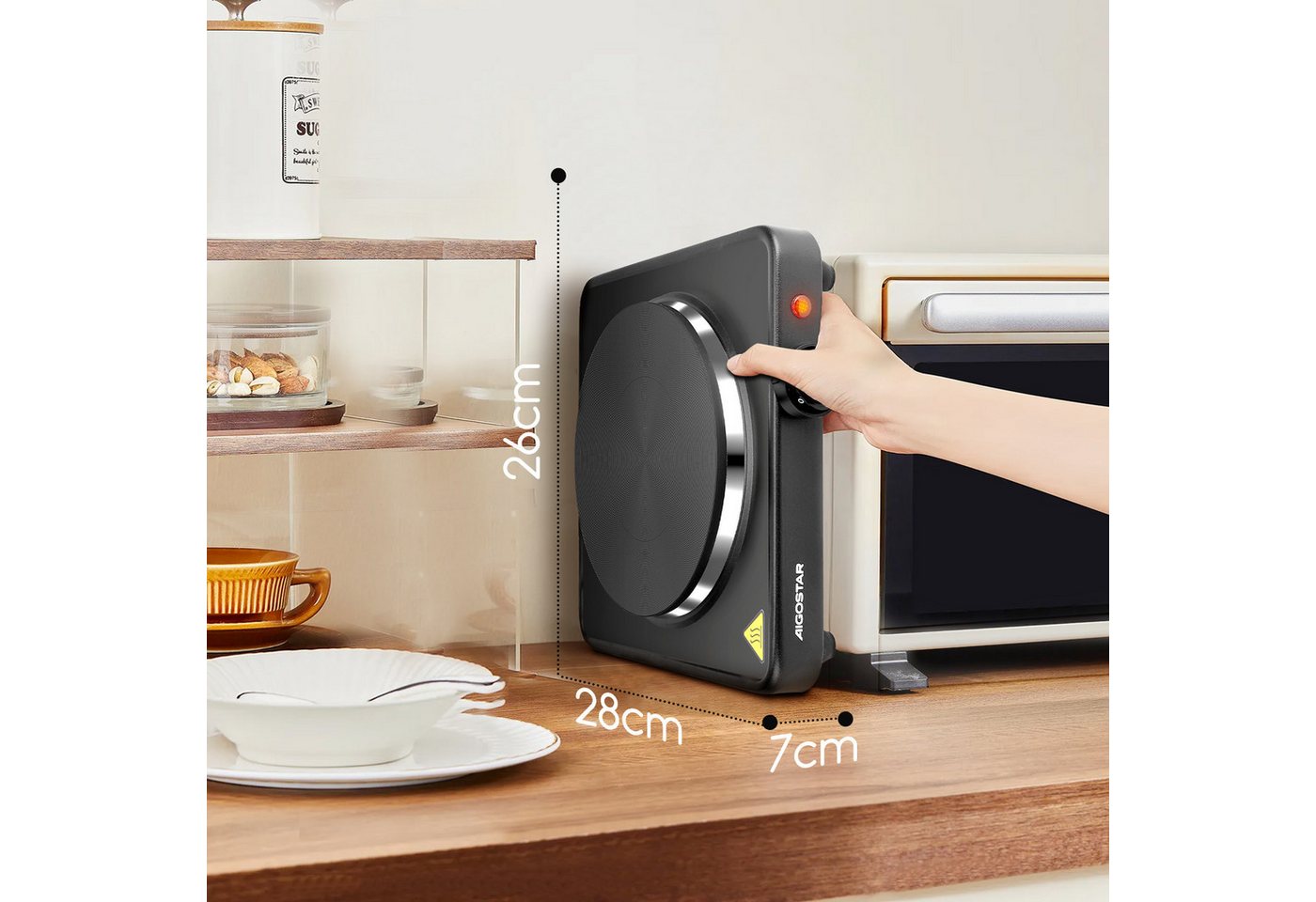 Aigostar Elektro-Kochfeld 1500 W Kochplatte, mit 5-stufig einstellbarem Thermostat, Überhitzungsschutz, mit 5-stufig einstellbarem Thermostat, Überhitzungsschut – Bild 3 von 5
