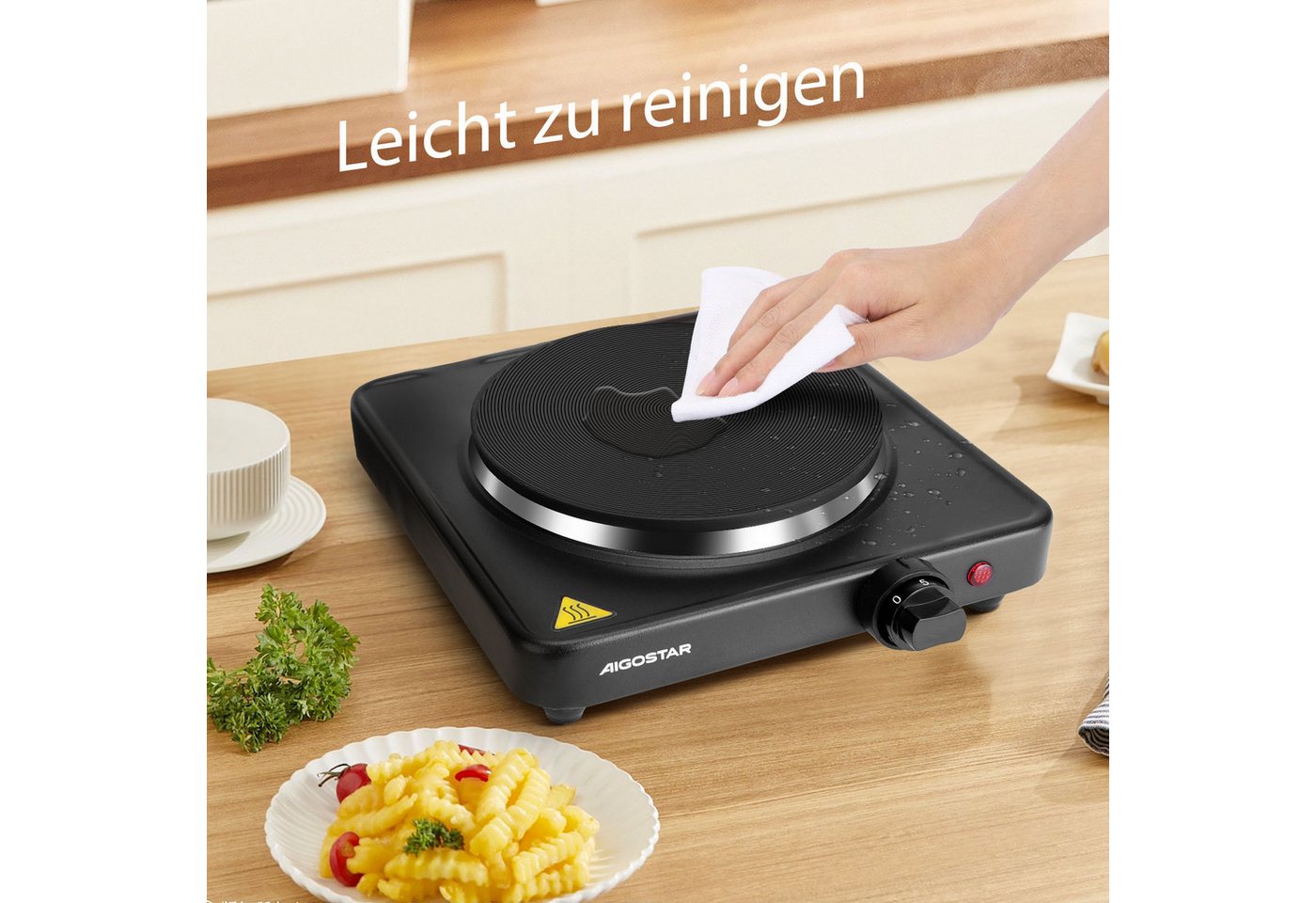 Aigostar Elektro-Kochfeld 1500 W Kochplatte, mit 5-stufig einstellbarem Thermostat, Überhitzungsschutz, mit 5-stufig einstellbarem Thermostat, Überhitzungsschut – Bild 5 von 5