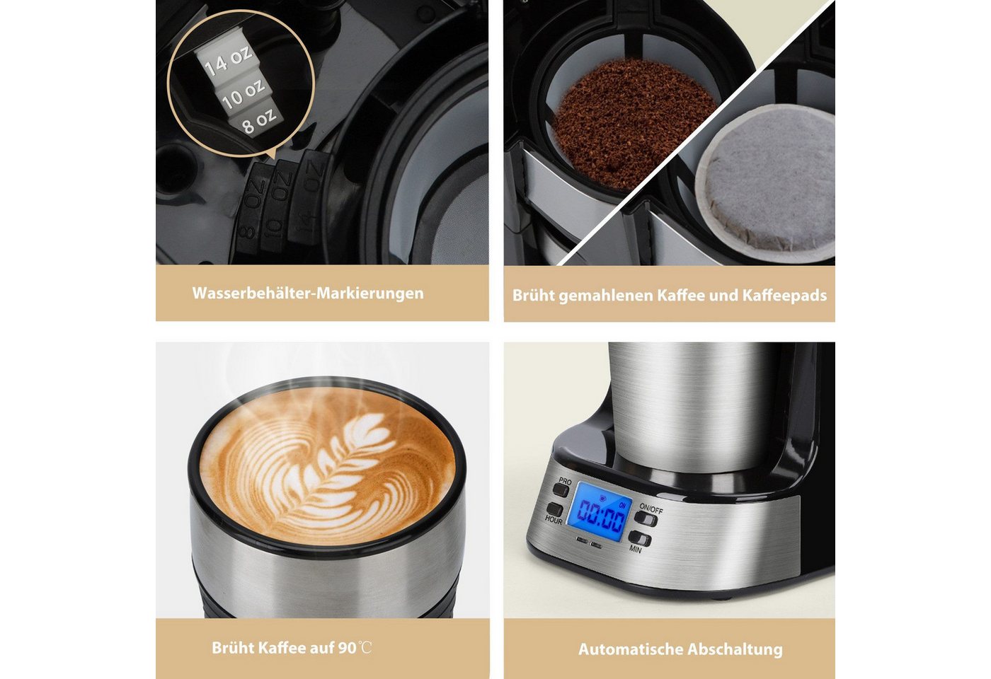 Aigostar Frühstücks-Set Kaffeemaschine mit Thermobecher, 420 ml/2-Scheiben Langschlitz Toaster, 24h-Timer, LCD-Anzeige, AutoClean-Funktion – Bild 5 von 5