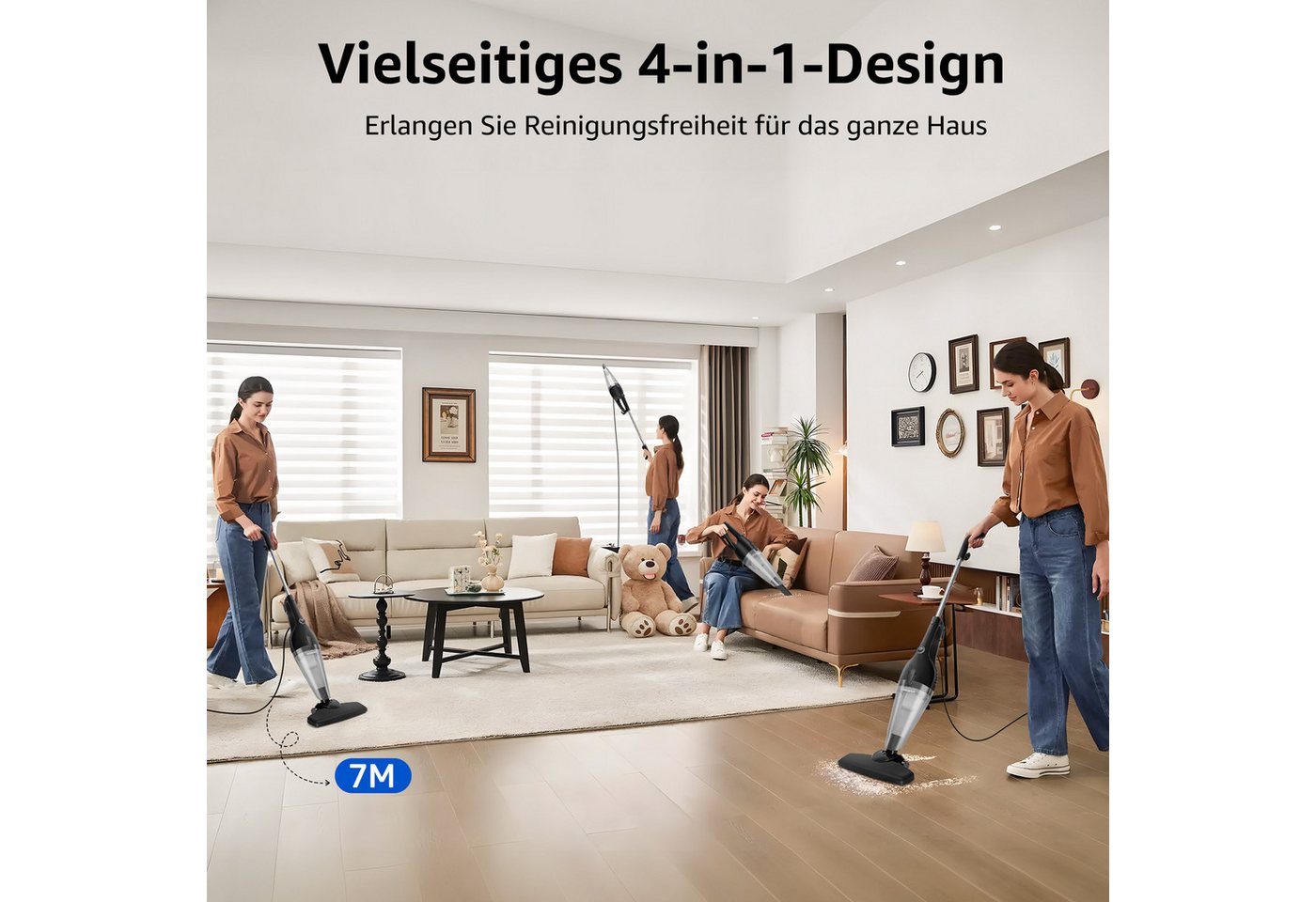Aigostar Hand-und Stielstaubsauger Staubsauger mit Kabel 4 in 1, 13KPA, 1L Leicht& Ideal für Zuhause, 600,00 W, beutellos, HEPA-Filter-System, Leicht und bequem – Bild 4 von 5
