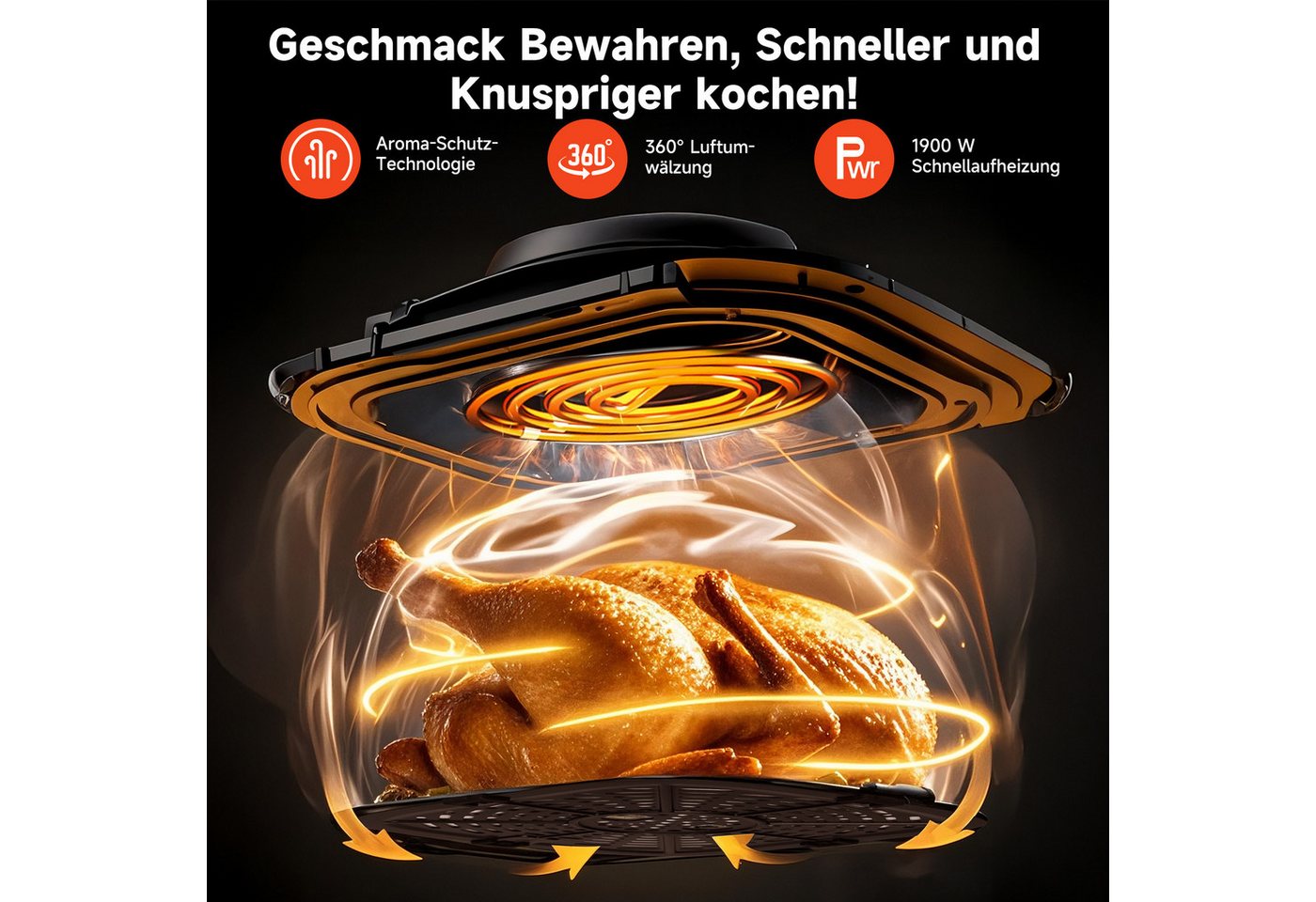 Aigostar Heißluftfritteuse 7L 7-in-1 Airfryer, 90% weniger Fett, 1900,00 W, Temperatursteuerung (80 - 200 °C), 1 - 60 Mins Timer, Memory-Funktion – Bild 2 von 5