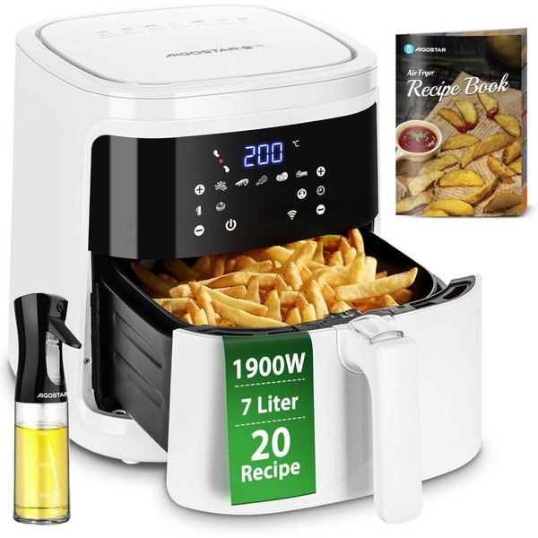 Aigostar Heißluftfritteuse 7L 7-in-1 Airfryer, 90% weniger Fett, 1900,00 W, Temperatursteuerung (80 - 200 °C), 1 - 60 Mins Timer, Memory-Funktion