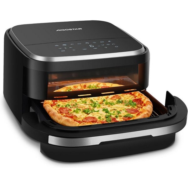 Aigostar Heißluftfritteuse XL 745 cm² Garfläche, Pizzafunktion, 2200 W, leiser, Extra-Crisp Technologie, Touchscreen, Metall-Innenraum