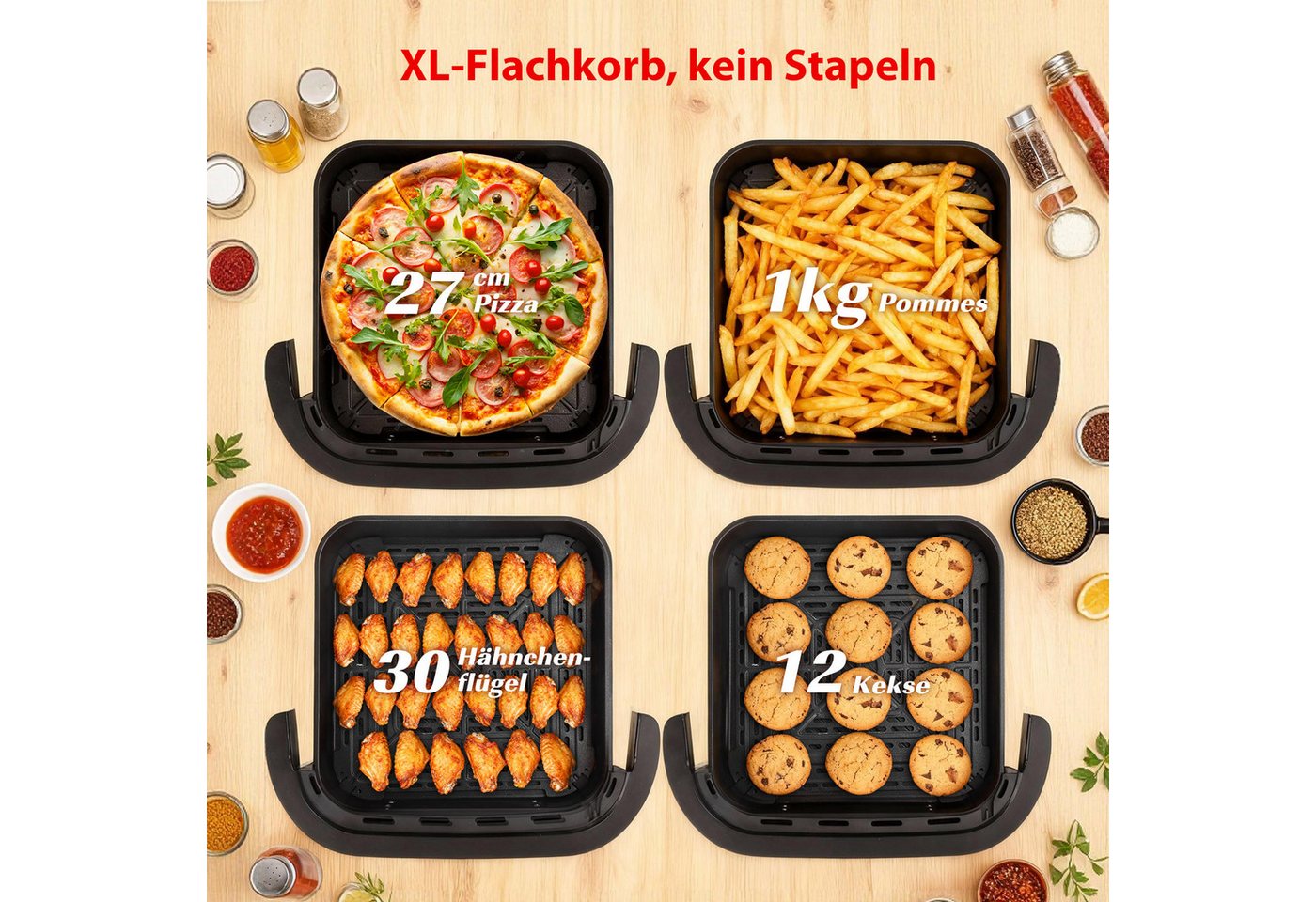 Aigostar Heißluftfritteuse XL 745 cm² Garfläche, Pizzafunktion, 2200 W, leiser, Extra-Crisp Technologie, Touchscreen, Metall-Innenraum – Bild 2 von 5