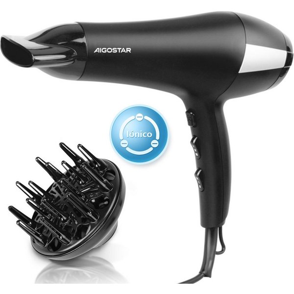 Aigostar Ionic-Haartrockner 2 Geschwindigkeit / 3 Hitze / Kühle Taste, mit Diffuser & Concentrator, 2400,00 W, 2400W Gleichstrommotor, Negative Ionenfunktion, i