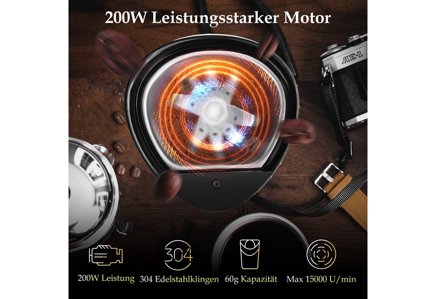 Aigostar Kaffeemaschine mit Mahlwerk, Korbfilter, Kaffeemaschine mit Thermobecher, 24h-Timer, AutoClean-Funktion – Bild 3 von 5