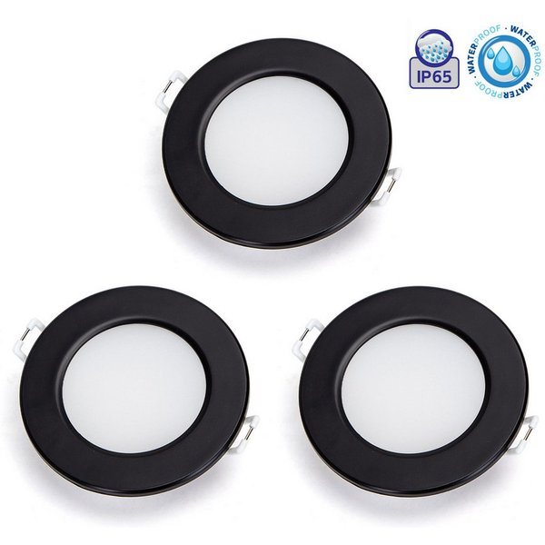 Aigostar LED Einbauleuchte 3er Set 4.8W LED Einbauspot Einbaustrahler Spot schwarz weiß IP65, 3er Set, 4.8w 520 Lumen, Warmweiß, Rahmenfarbe Schwarz, Lochmaß 68