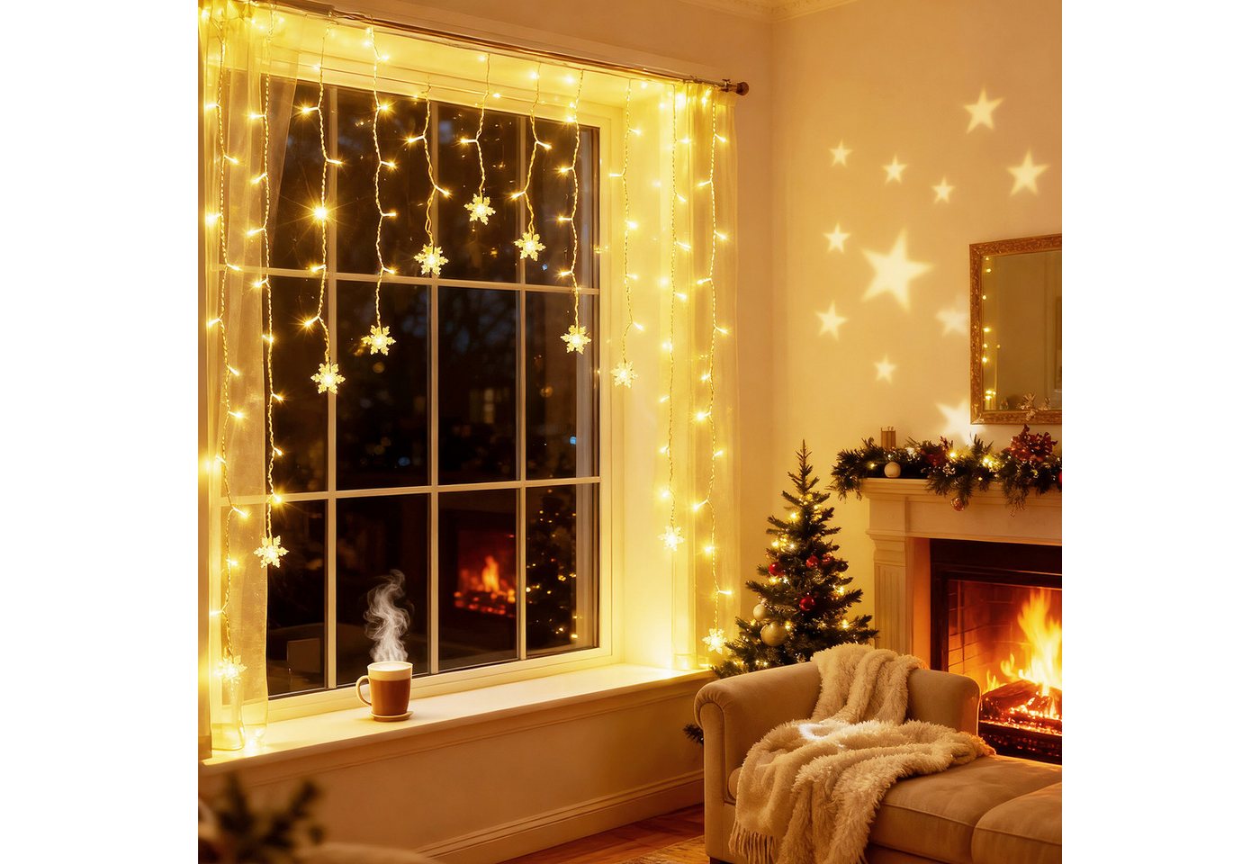 Aigostar LED-Lichterkette Lichtervorhang, 3M + 1.5x1.2M, 82 LEDs, Lichterketten Vorhang Innen – Bild 2 von 5