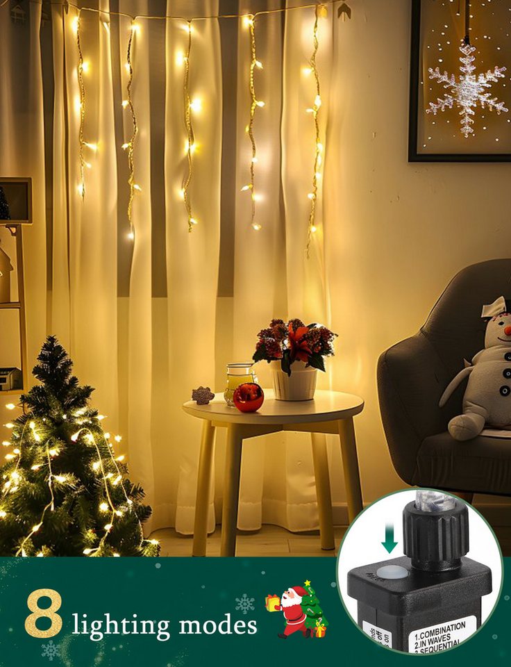 Aigostar LED-Lichtervorhang LED Eisregen Lichterkette Außen, 3M+5M 100LED, 8 Modi – Bild 3 von 5