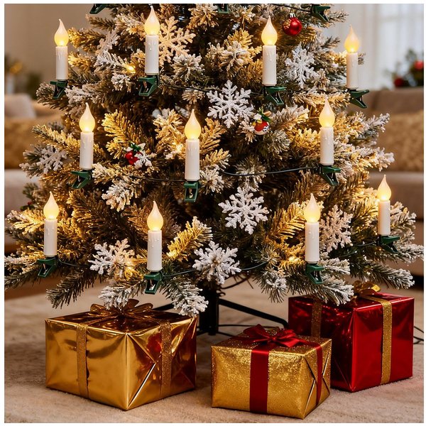 Aigostar LED-Lichtervorhang Lichterkerzen Weihnachtsbaum 5M- 25 Weihnachtsbaumkerzen mit Clip, 8 Modi