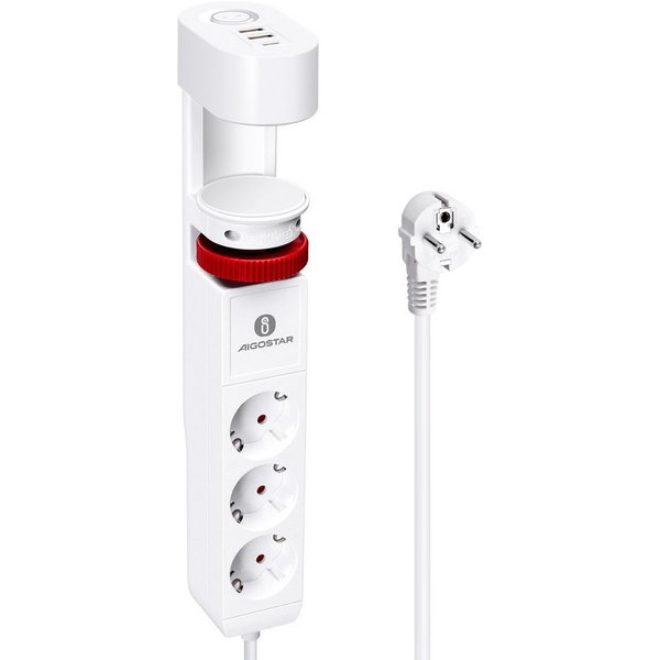 Aigostar Tischsteckdose 3-Fach mit Schalter Steckerleiste mit 3 USB,1.4M Kabel Steckdosenleiste (Kabellänge 1.4 m)