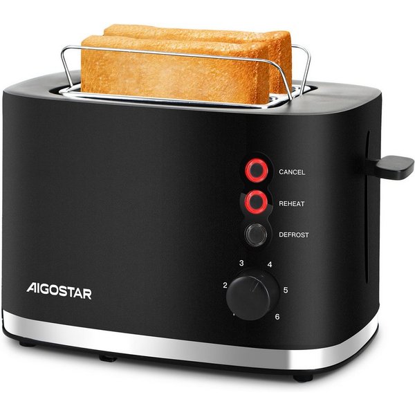 Aigostar Toaster Toaster 2 Scheiben, extra breite Toastschlitze, 6 Bräunungsstufen,800W, 2-Scheiben-Toaster, für 4 Scheiben, 800 W, Kompakter Toaster mit breite
