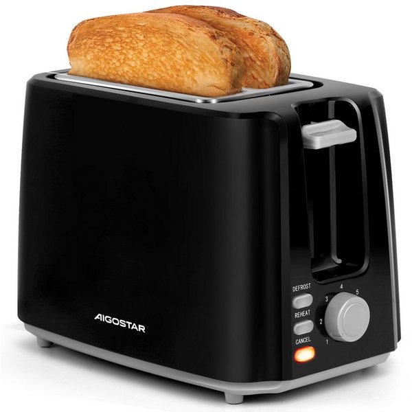 Aigostar Toaster 7 Einstellbare Bräunungsstufe, 2 Breite Toastschlitze, Sandwichtoaster, 2 lange Schlitze, für 2 Scheiben, 750,00 W, Abtauen, Aufwärmen und Abbr