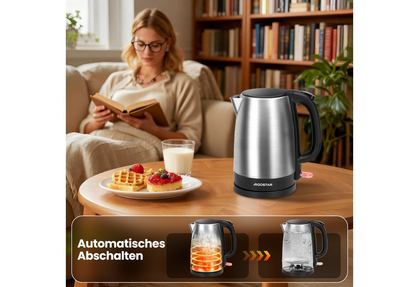 Aigostar Wasserkocher Wasserkocher Edelstahl 1,7 L, 2200W, Abschaltautomatik, Wasserkocher Edelstahl 1,7 L, 2200W, Abschaltautomatik – Bild 4 von 5