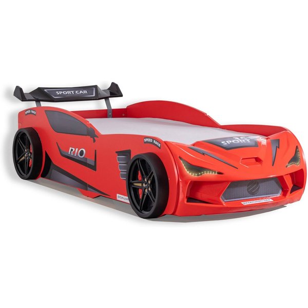 Aileenstore Autobett Rio II, Kinderbett 90 x 200 cm, inkl. Lattenrost, Heckspoiler LED-Beleuchtung