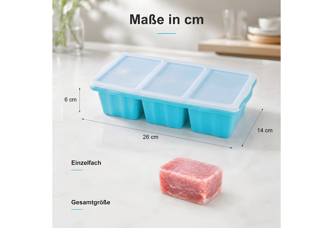 AIMAX Eiswürfelform 2er Set Silikon Gefrierformen mit Deckel 3 Fächern Eiswürfel Je 250-ml, (mit verstärktem Edelstahlrahmen, leicht zu lösende, Spülmaschinenfe – Bild 2 von 5