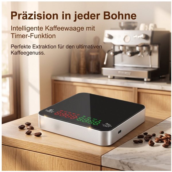 AIMAX Feinwaage Kaffeewaage 0,1 g genau mit Timer und USB-Akku, (haushaltswaage digital für die küche, küchenwaage digital gramm genau), küchenwaage 0 1g genau,
