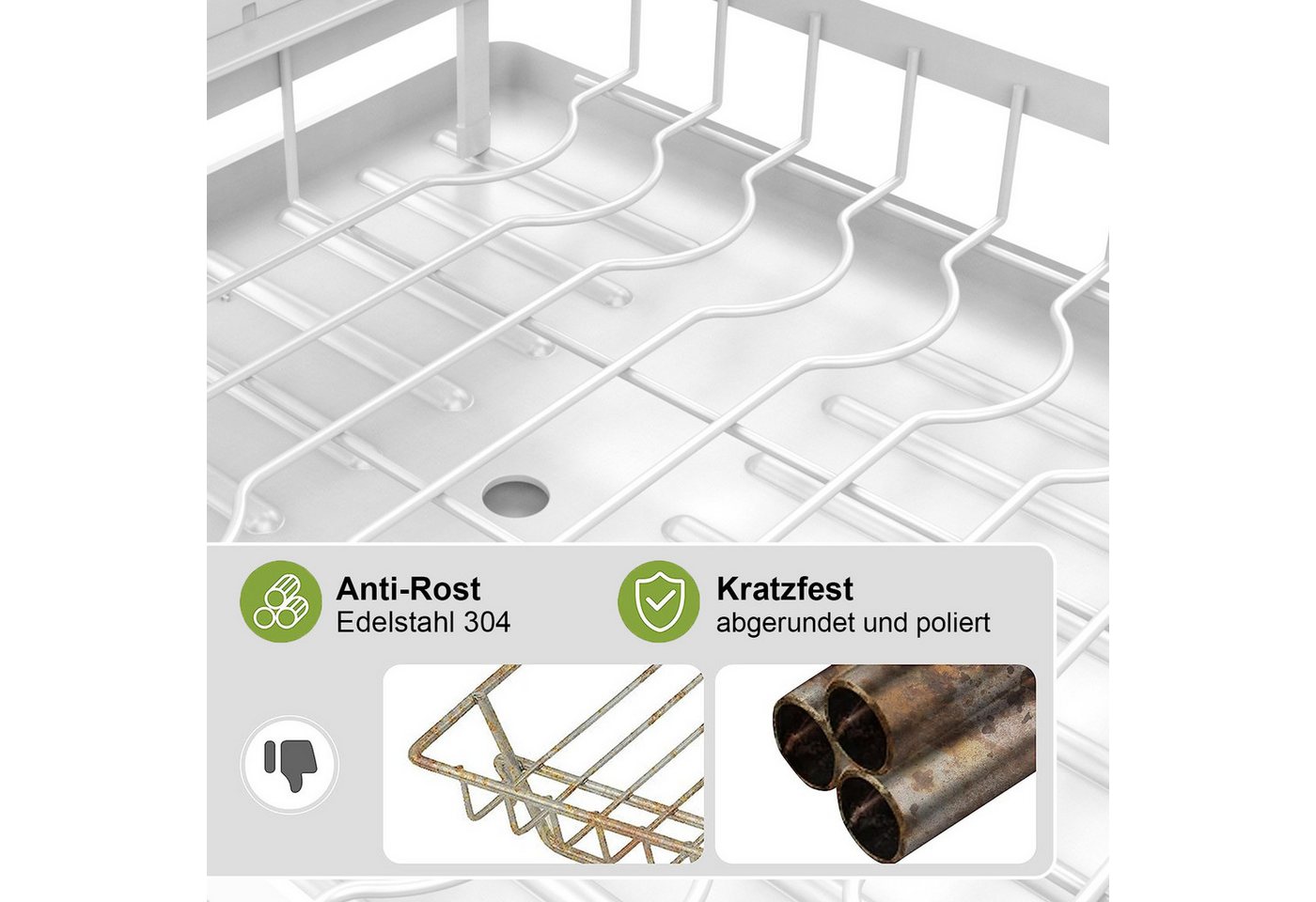 AIMAX Geschirrständer 2-stufiger Geschirrständer mit Abtropfschale & Matte, Zubehör für Geschirrabtropfgestell Küche, Edelstahl Abtropfgestell Küche, platzspare – Bild 3 von 5