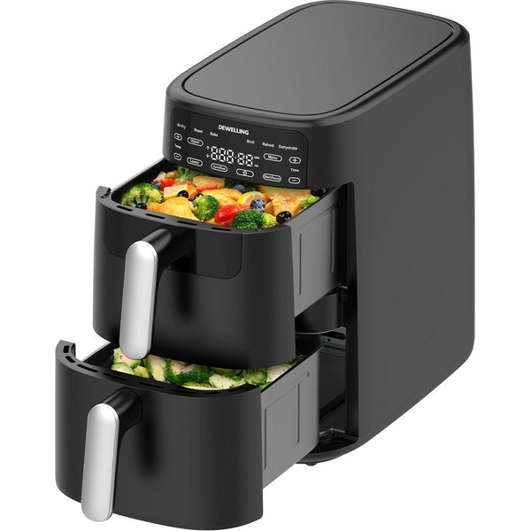 AIMAX Heißluftfritteuse 10L Dual-Korb Air Fryer mit Digitaldisplay, fettarmes Frittieren für Familien, 2700 W, 6 programme & Knusprige Ergebnisse mit wenig Öl, 