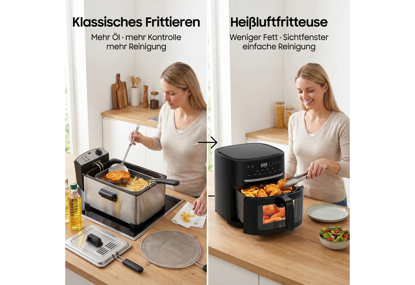 AIMAX Heißluftfritteuse 9L Airfryer xxl, Heissluftfritteuse mit Sichtfenster & Shake-Reminder, 1800 W, Display, 9L, Einstellbare Zeit-/Temperatursteuerung, Sich – Bild 4 von 5