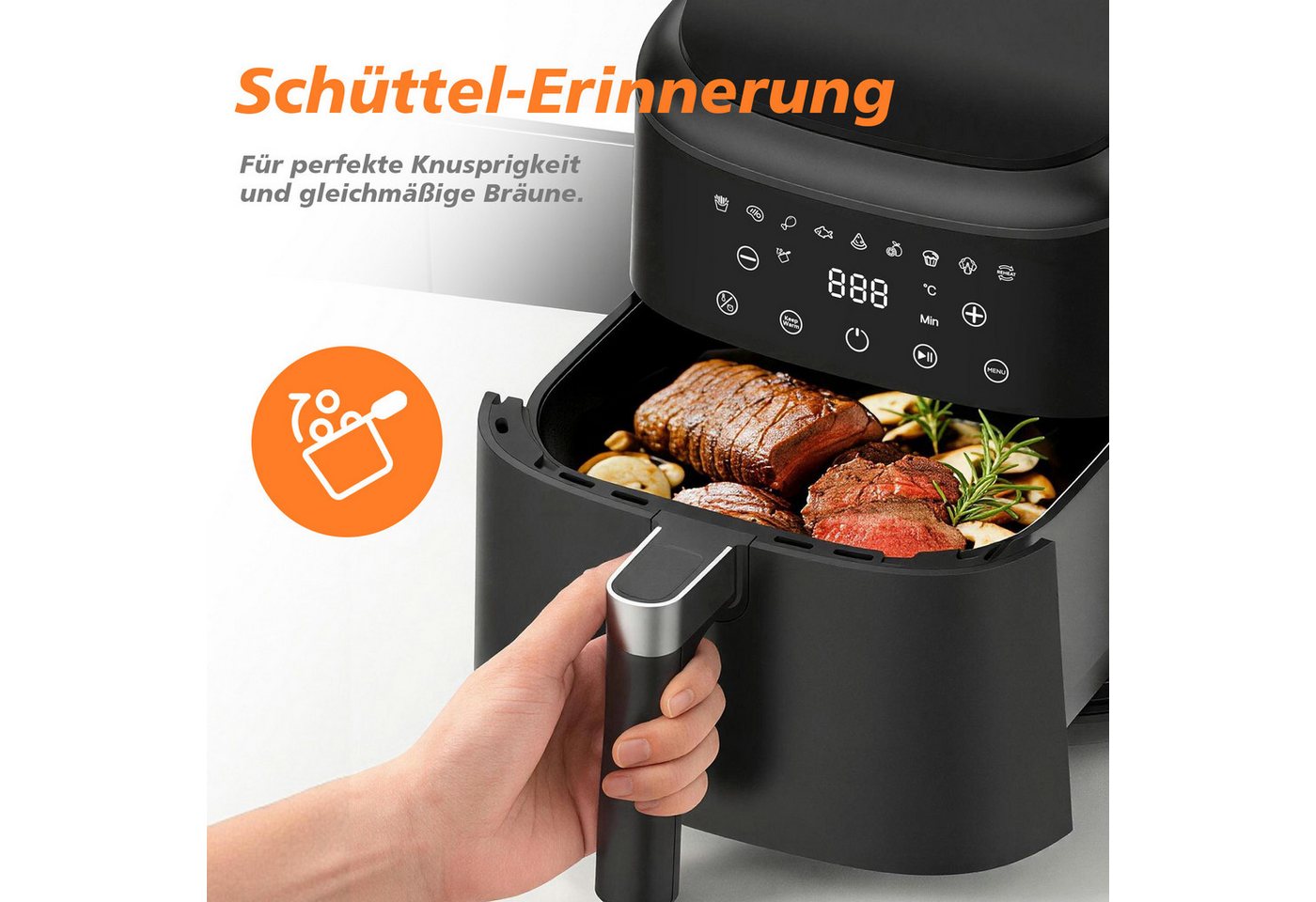 AIMAX Heißluftfritteuse Airfryer 6L, Touchdisplay, LED-Bildschirm, 9 Programme, ohne Öl, 1650 W, 360° Heißluft, Timer, 40–200°C, Spülmaschinenfest, fettarm – Bild 3 von 5