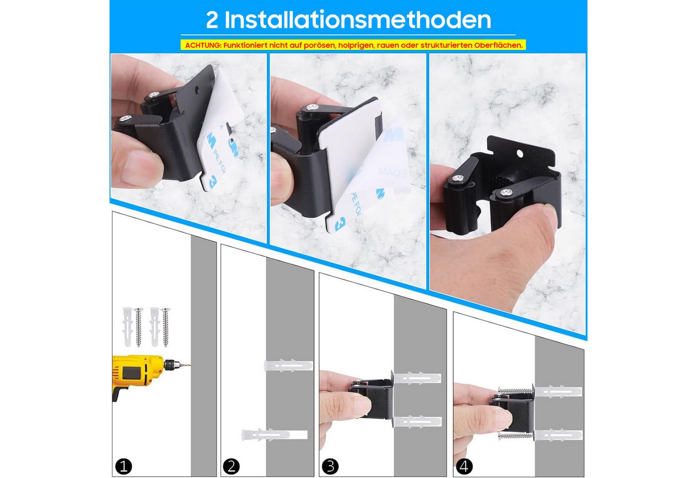 AIMAX Klemmhalter Gerätehalter, Gartengerätehalter Wand Edelstahl Klemmhalter, 12-tlg., Edelstahl Wandhalterung für Wischmopp, Besen, Schaufel – Bild 2 von 5