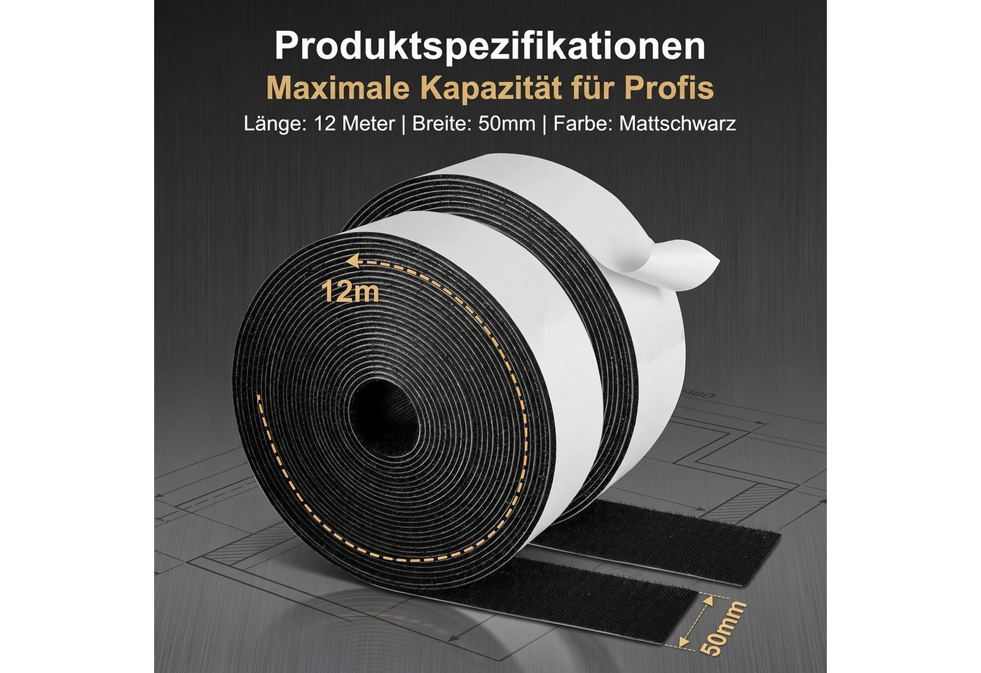 AIMAX Klettband Klettband selbstklebend extra stark 12m x 50mm Haushalt & Büro – Bild 2 von 5