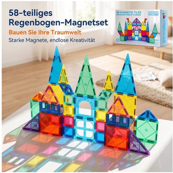 AIMAX Magnetbausteine 58 Teile, STEM Konstruktionsspielzeug Kinder Magnetspielbausteine, (58 St), STEM Montessori Bausteine, Kreatives Denken