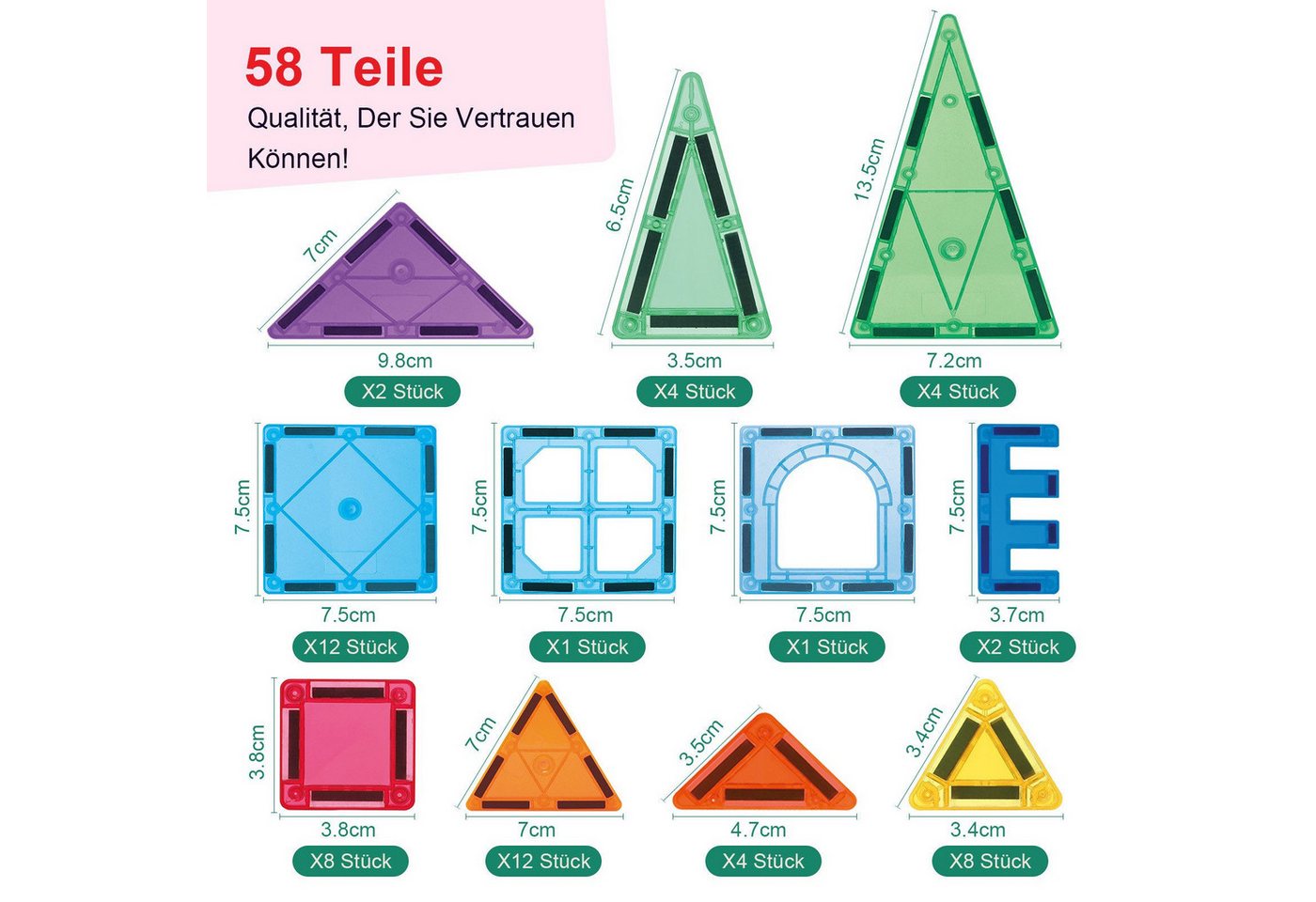 AIMAX Magnetbausteine 58 Teile, STEM Konstruktionsspielzeug Kinder Magnetspielbausteine, (58 St), STEM Montessori Bausteine, Kreatives Denken – Bild 2 von 5