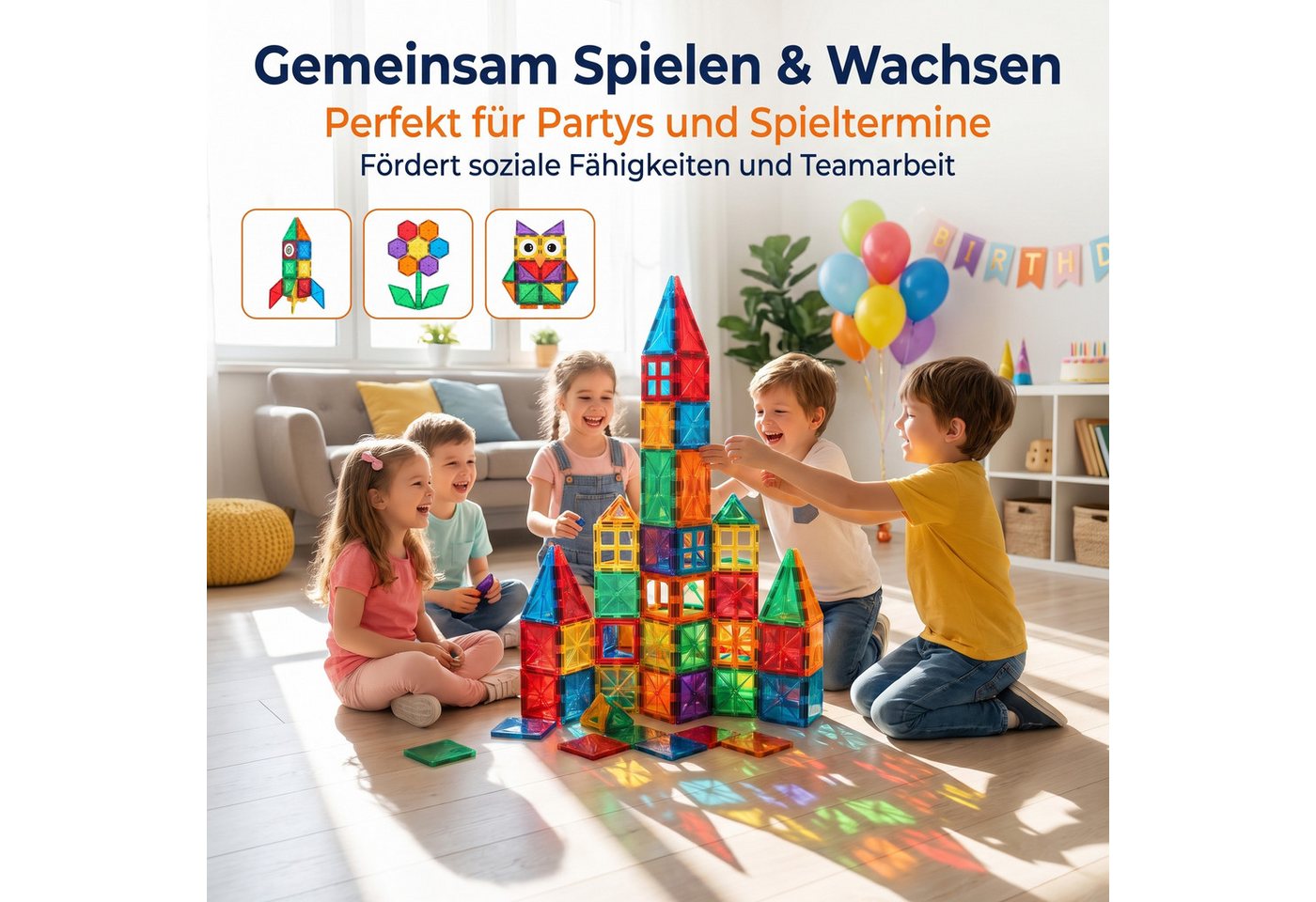 AIMAX Magnetbausteine 58 Teile, STEM Konstruktionsspielzeug Kinder Magnetspielbausteine, (58 St), STEM Montessori Bausteine, Kreatives Denken – Bild 3 von 5