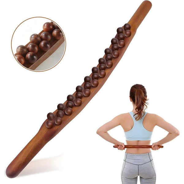 AIMAX Nacken-Massagegerät Holz-Gua-Sha-Massageroller 31 Perlen, 58cm, Nacken- & Körpermassage, Massagestab Holz Ganzkörper Gesichtsmassagegerät Massagestein, Gu