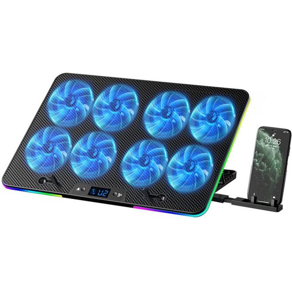 AIMAX Notebook-Kühler Laptop Kühler 7 Höhenverstellbar & Handyständer Cooler, 2 USB Ports & Einstellbarer Geschwindigkeit Kühlständer