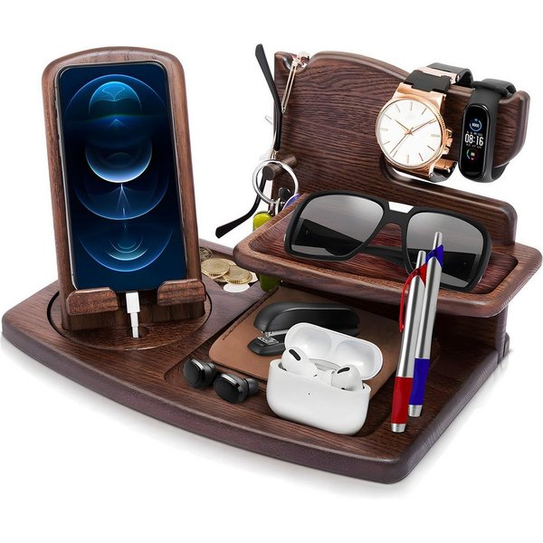 AIMAX Organizer Drehung Handy-Halterung, Holz Telefon Dockingstation, Büro organizer (Ladestation Schreibtischaufsatz, Bürobedarf, Büro Gadgets Tischaufsatz, 1 