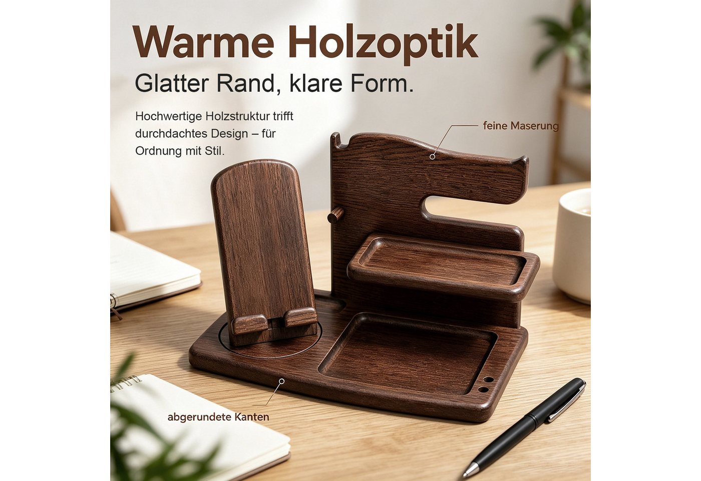 AIMAX Organizer Drehung Handy-Halterung, Holz Telefon Dockingstation, Büro organizer (Ladestation Schreibtischaufsatz, Bürobedarf, Büro Gadgets Tischaufsatz, 1  – Bild 4 von 5