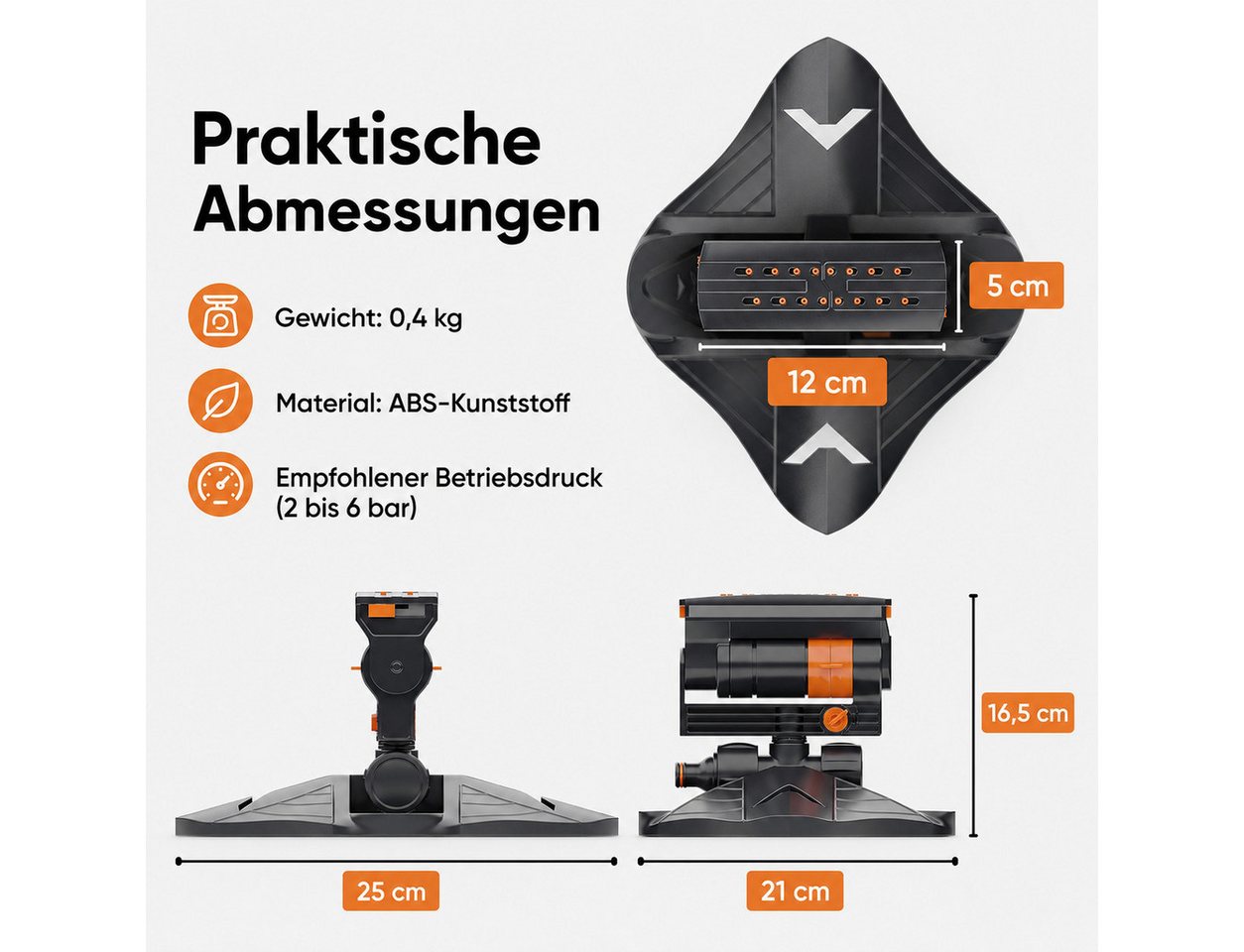 AIMAX Viereckregner Rasensprenger, Gartensprinkler mit 4 Sprühbildern, Oszillationsregner, Bewässerungssystem mit regulierbarer Wassermenge – Bild 5 von 5