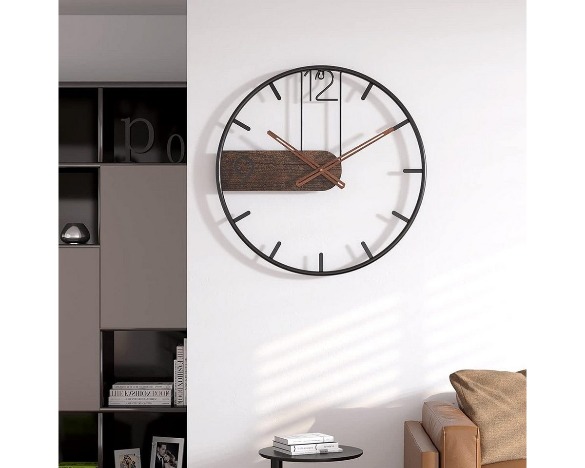 AIMAX Wanduhr aus Metall, Vintage Wanduhr wohnzimmer, Groß XL Ø40 cm, Retro Uhr Wand (Wanduhr mit Metallrahmen (Schwarz/Braun)– Lautlos, batteriebetrieben) – Bild 4 von 5