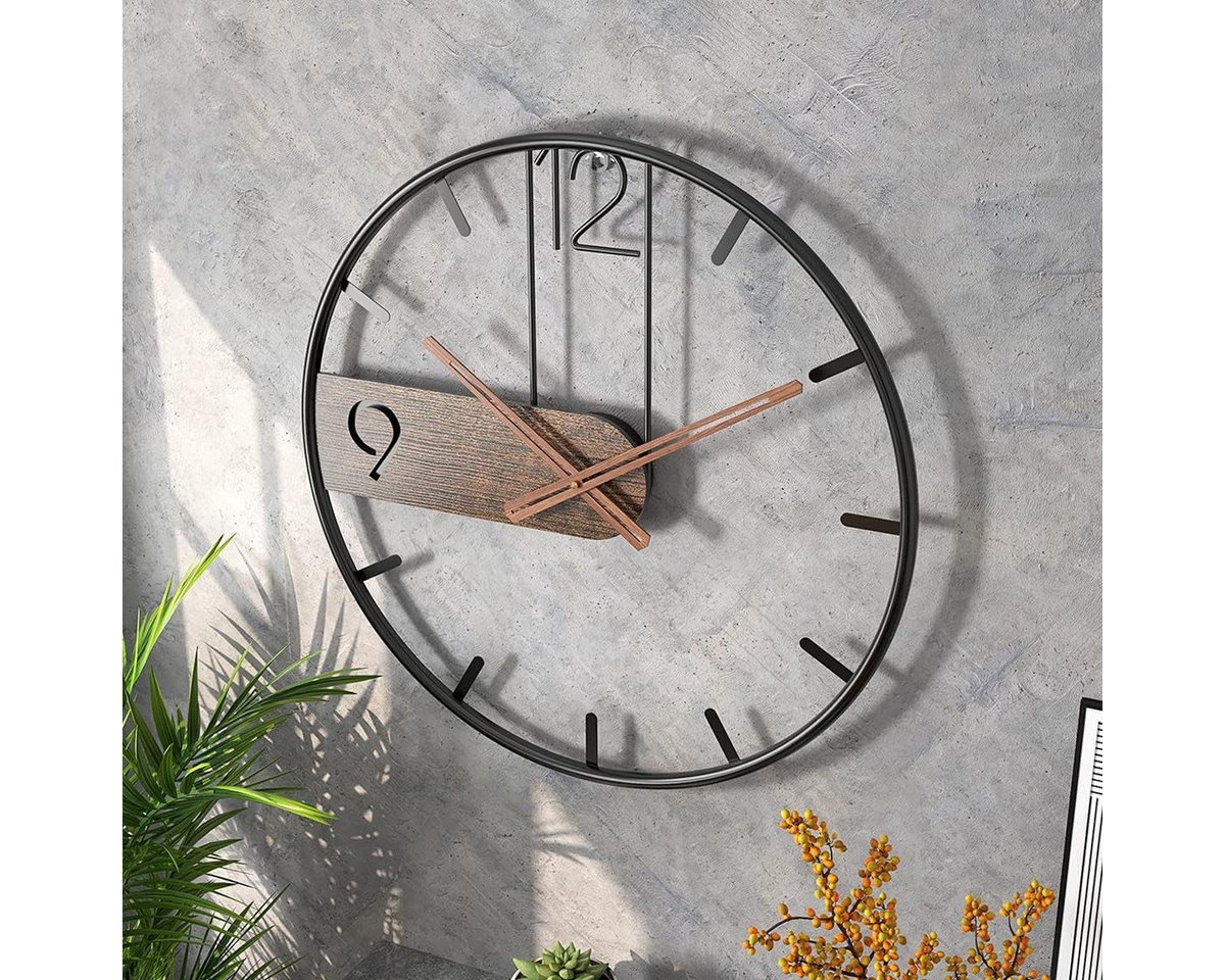 AIMAX Wanduhr aus Metall, Vintage Wanduhr wohnzimmer, Groß XL Ø40 cm, Retro Uhr Wand (Wanduhr mit Metallrahmen (Schwarz/Braun)– Lautlos, batteriebetrieben) – Bild 5 von 5