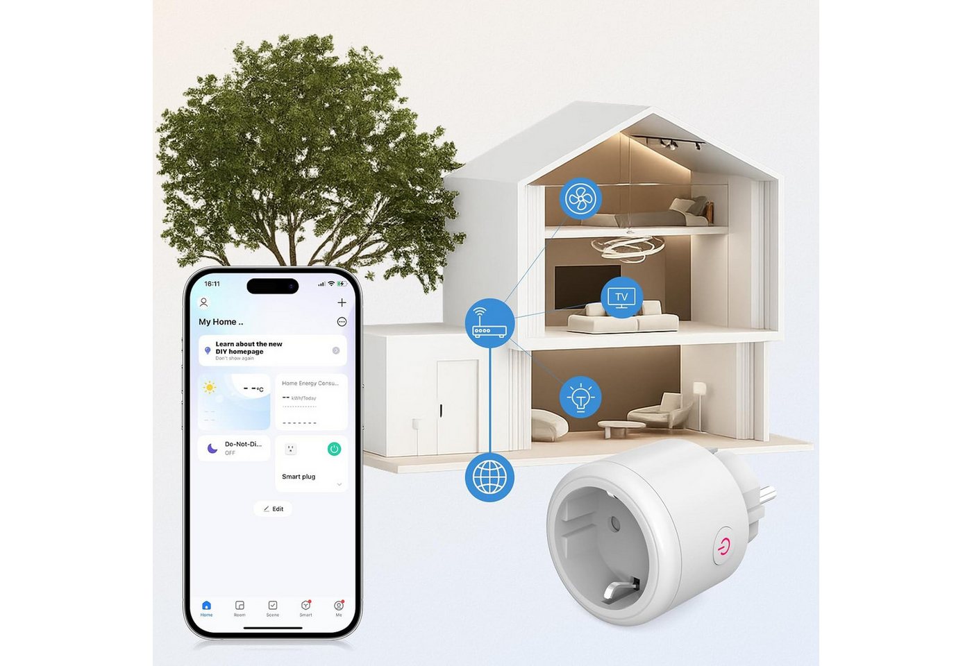AIMAX WLAN-Steckdose WLAN Steckdose mit Strommessung Smart Plug Alexa 16A – Bild 5 von 5