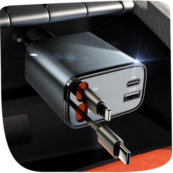 AIMAX Zigarettenanzünder USB C Auto Ladegerät 4in1, 30W, Grau KFZ-Netzteil (Handy KFZ Ladegerät, KFZ USB C Adapter und Auto Schnellladegerät)