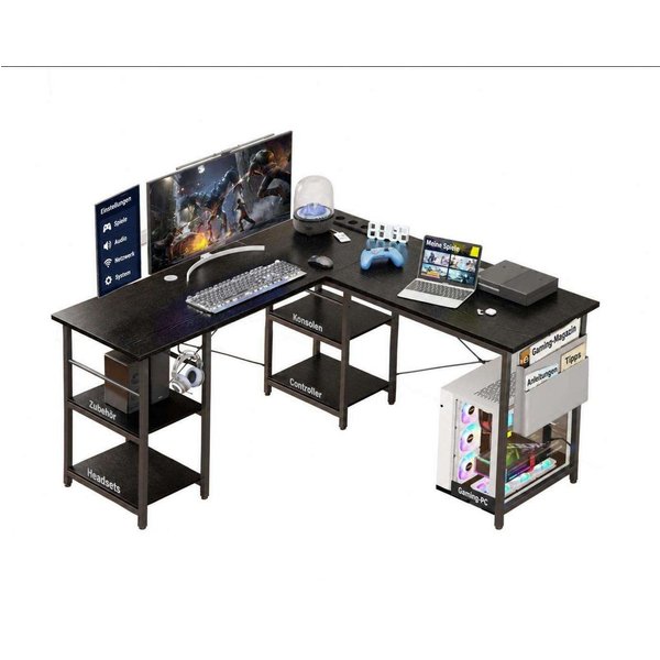 Aiorber Computertisch Aiorbe-Schwarzer Gaming Eckschreibtisch L-Form mit Regal (1 Stück Schreibtisch), L-förmig, umkehrbarer Aufbau, 2-stufiges Regal, bewegbare