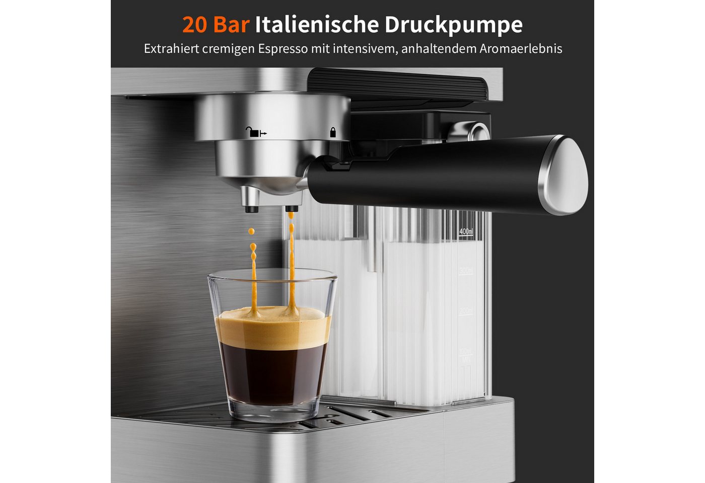 Airmsen Espressomaschine 20 Bar mit automatischem Milchaufschäumer für Zuhause,1.8L Wassertank, Edelstahlfilter, Cappuccino & Latte Kaffeemaschine mit Schnellbr – Bild 4 von 5